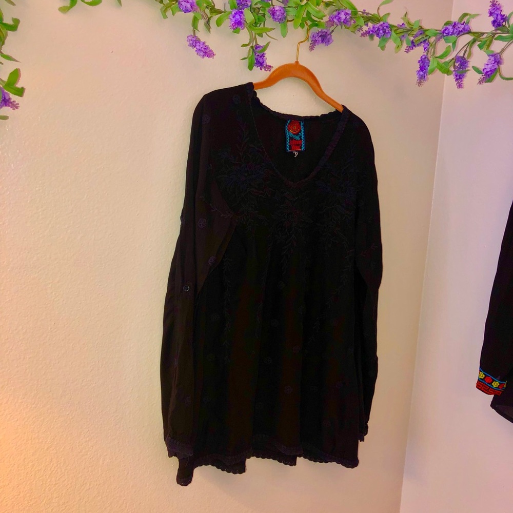 Johnny Was Solid Black Flowy Peasant - image 2